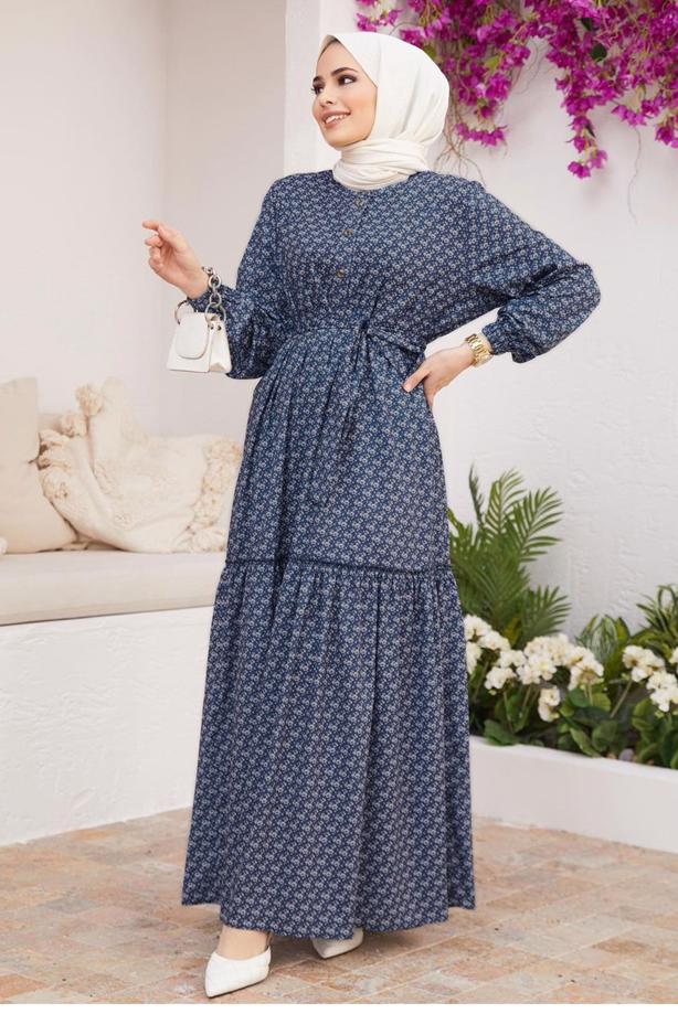 Vêtements hijab  BELTED PATTERNED DRESS 6301  - TRENDTESETTÜR