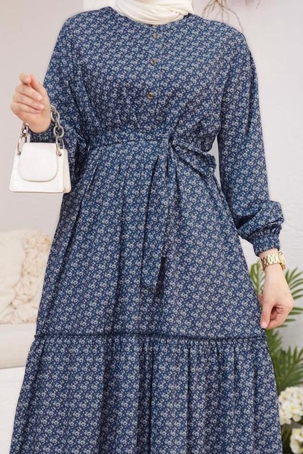 Vêtements hijab  BELTED PATTERNED DRESS 6301  - TRENDTESETTÜR