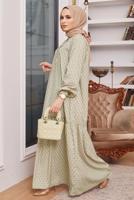 Vêtements hijab BEIGE ROBE À MOTIF CEINTURÉE 6301