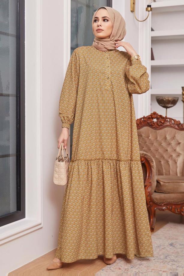 Vêtements hijab  BELTED PATTERNED DRESS 6301  - TRENDTESETTÜR