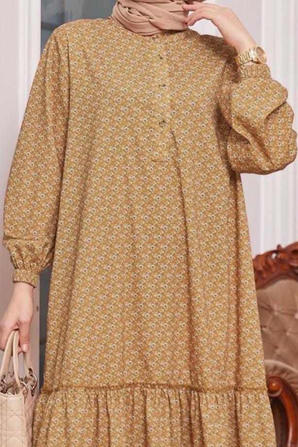 Vêtements hijab  BELTED PATTERNED DRESS 6301  - TRENDTESETTÜR