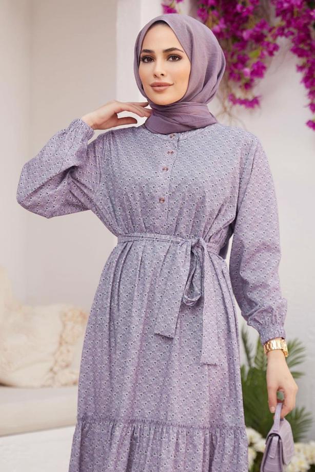 Vêtements hijab  BELTED PATTERNED DRESS 6301  - TRENDTESETTÜR