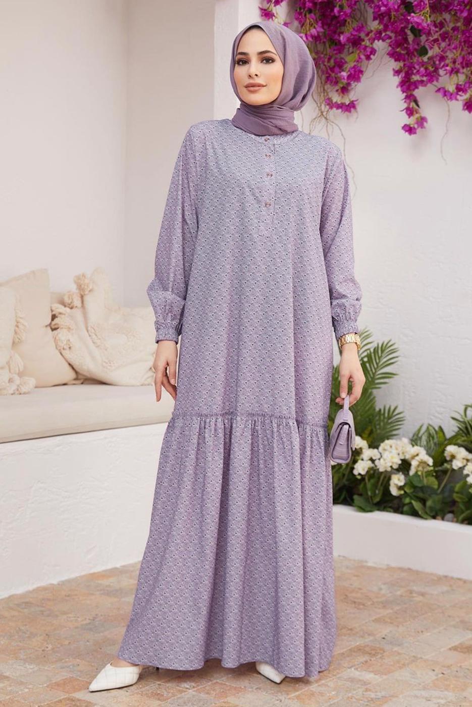 Vêtements hijab POURPRE ROBE À MOTIF CEINTURÉE 6301