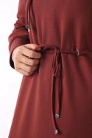 Tesettür giyim TURUNCU BELİ BÜZGÜLÜ ELBİSE 64006 