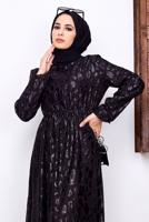 Tesettür giyim SİYAH DESENLİ SİMLİ ELBİSE 6601 