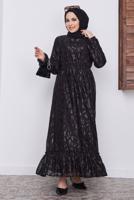 Tesettür giyim SİYAH DESENLİ SİMLİ ELBİSE 6601 
