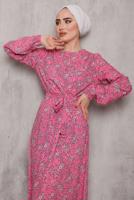 Vêtements hijab ROSE ROBE CEINTURÉE MOTIF FLEURI 6832