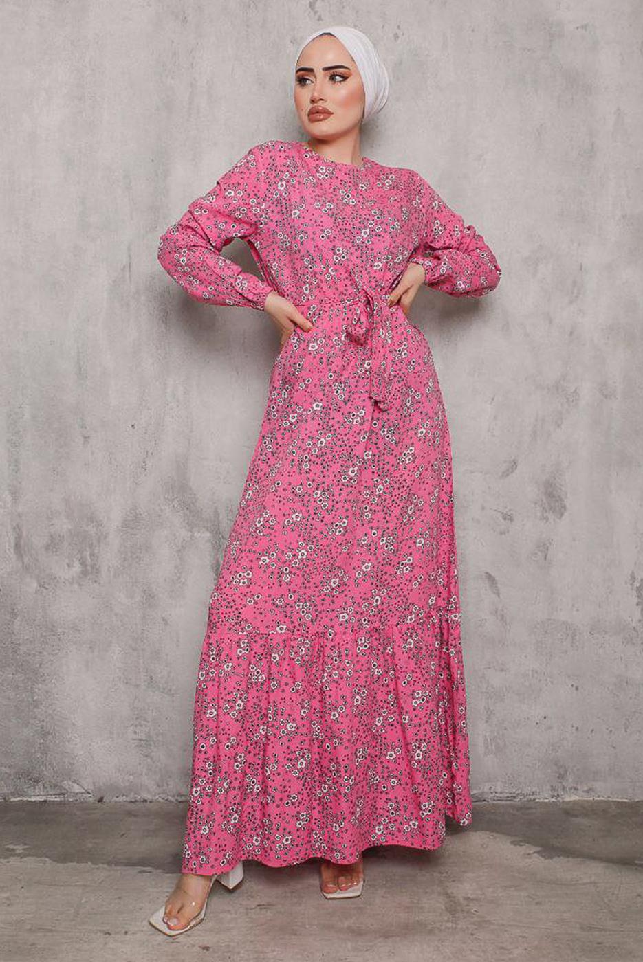 Vêtements hijab ROSE ROBE CEINTURÉE MOTIF FLEURI 6832
