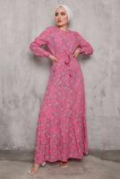 Vêtements hijab ROSE ROBE CEINTURÉE MOTIF FLEURI 6832
