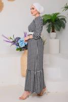 Tesettür giyim SİYAH PÖTİKARELİ KEMERLİ ELBİSE 6922 