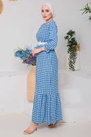 Tesettür giyim MAVİ PÖTİKARELİ KEMERLİ ELBİSE 6922 