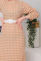 Tesettür giyim BEJ PÖTİKARELİ KEMERLİ ELBİSE 6922 