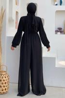Tesettür giyim SİYAH KOLLARI PİLİSELİ KUŞAKLI TULUM T 7053