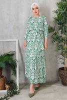Vêtements hijab VERT ROBE À FLEURS AVEC CEINTURE 7352