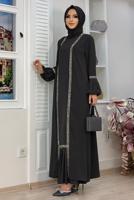 Tesettür giyim SİYAH TAŞLI ŞERİT DETAYLI ELBİSELİ TAKIM T 7563