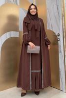 Tesettür giyim KAHVE TAŞLI ŞERİT DETAYLI ELBİSELİ TAKIM T 7563