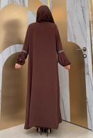 Tesettür giyim KAHVE TAŞLI ŞERİT DETAYLI ELBİSELİ TAKIM T 7563