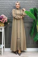 Tesettür giyim VİZON TAŞLI ŞERİT DETAYLI ELBİSELİ TAKIM T 7563