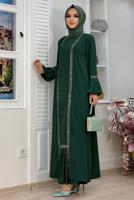 Tesettür giyim YEŞİL TAŞLI ŞERİT DETAYLI ELBİSELİ TAKIM T 7563