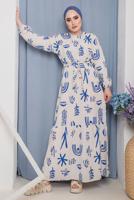 Vêtements hijab BLEU MARINE ROBE À MOTIFS ET CEINTURE 7632