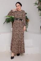 Hijab clothing TABA LEOPARD PATTERN BELTED DRESS 7922