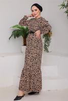 Hijab clothing TABA LEOPARD PATTERN BELTED DRESS 7922
