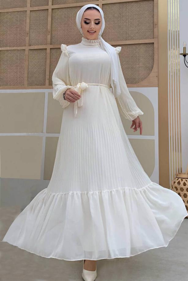 Hijab clothing  RUFFLE DETAIL PLEATED DRESS 8263 - TRENDTESETTÜR
