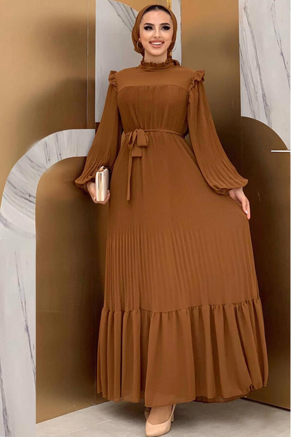 Hijab clothing TABA RUFFLE DETAIL PLEATED DRESS 8263