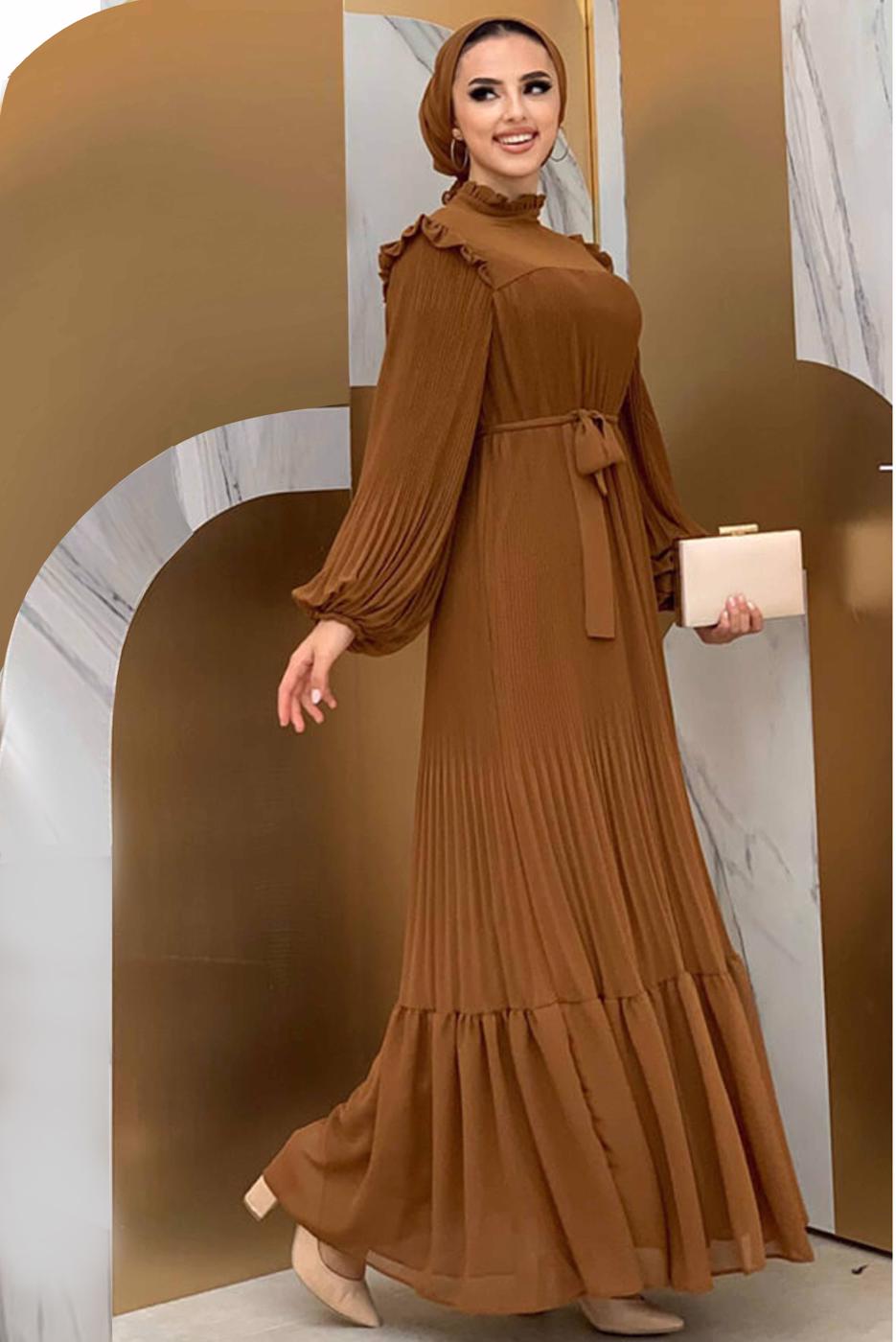 Hijab clothing TABA RUFFLE DETAIL PLEATED DRESS 8263