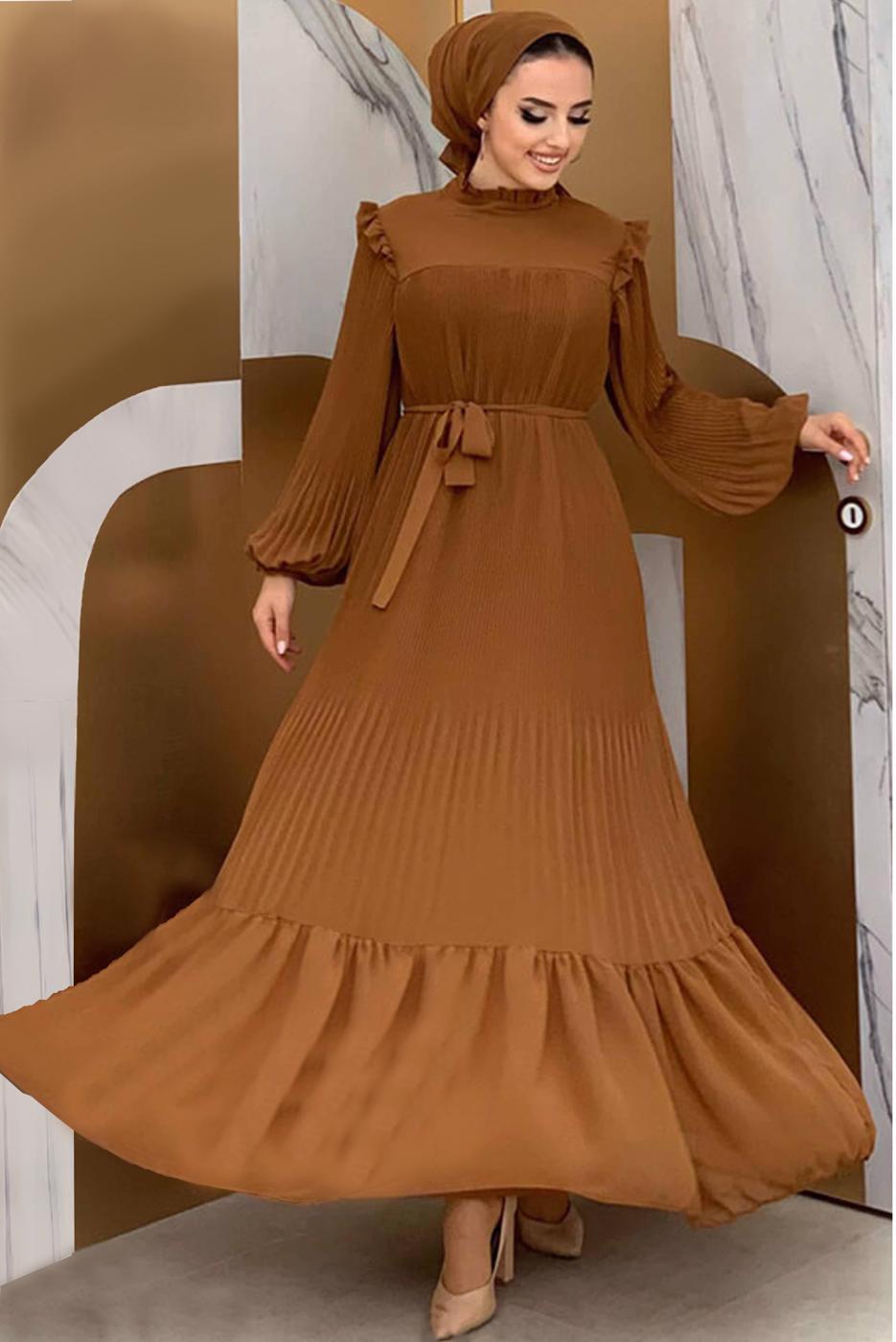 Hijab clothing TABA RUFFLE DETAIL PLEATED DRESS 8263