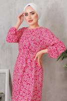 Tesettür giyim PEMBE ÇİÇEK DESENLİ ELBİSE 8352 