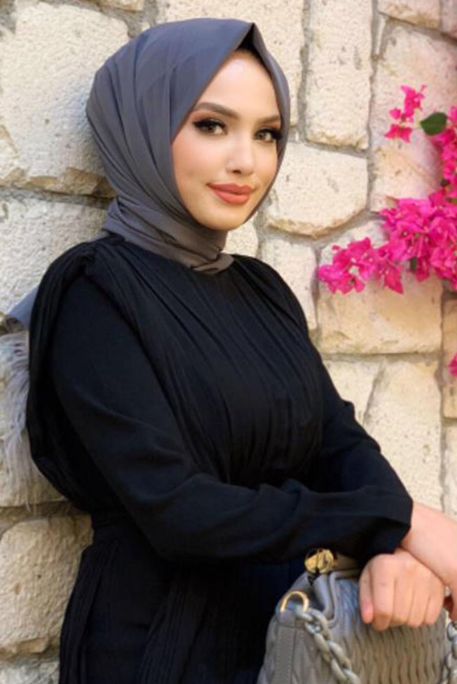 Vêtements hijab NOIR COMBINAISON CEINTURE À DÉTAIL PLISSÉ T 8943