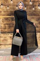 Vêtements hijab NOIR COMBINAISON CEINTURE À DÉTAIL PLISSÉ T 8943