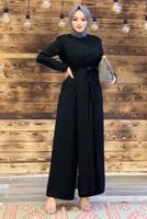 Vêtements hijab NOIR COMBINAISON CEINTURE À DÉTAIL PLISSÉ T 8943
