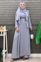Hijab clothing GREY PLEAT DETAIL BELTED JUMPSUIT T 8943