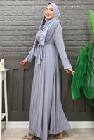 Hijab clothing GREY PLEAT DETAIL BELTED JUMPSUIT T 8943
