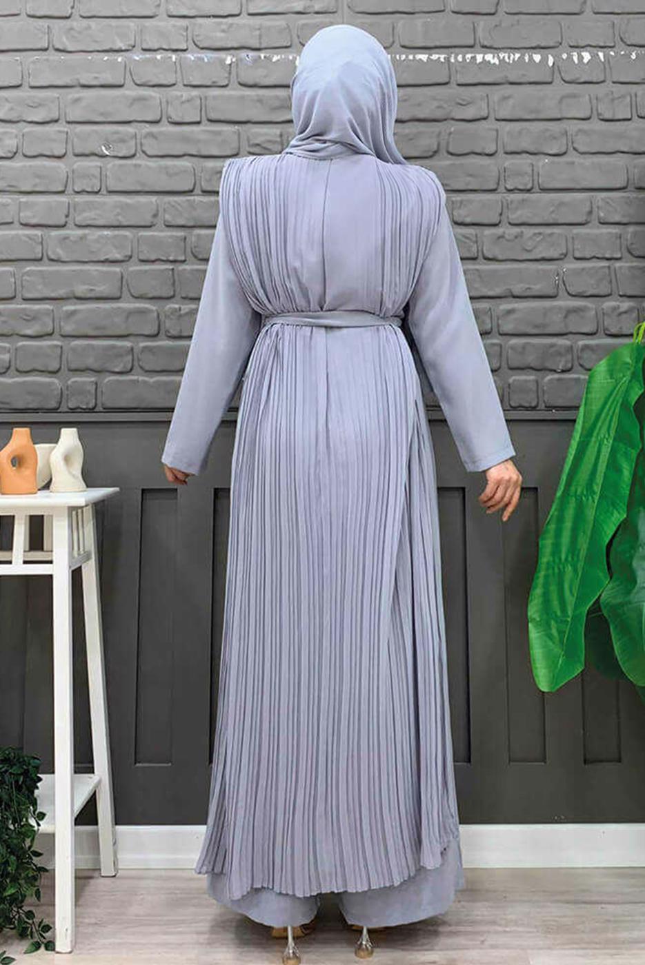 Hijab clothing GREY PLEAT DETAIL BELTED JUMPSUIT T 8943