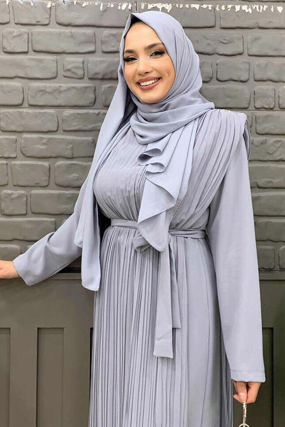 Hijab clothing GREY PLEAT DETAIL BELTED JUMPSUIT T 8943
