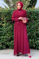 Vêtements hijab ROUGE BORDEAUX COMBINAISON CEINTURE À DÉTAIL PLISSÉ T 8943
