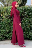 Vêtements hijab ROUGE BORDEAUX COMBINAISON CEINTURE À DÉTAIL PLISSÉ T 8943