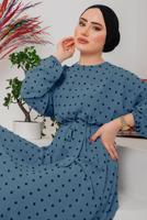 Vêtements hijab BLEU MARINE ROBE À POIS ET CEINTURE 9042