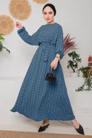 Vêtements hijab BLEU MARINE ROBE À POIS ET CEINTURE 9042