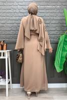 Tesettür giyim VİZON DESENLİ YARASA KOL ELBİSE T 9353