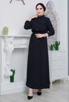 Tesettür giyim SİYAH ÖNDEN BÜZGÜLÜ ELBİSE 9705 