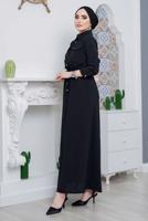 Tesettür giyim SİYAH ÖNDEN BÜZGÜLÜ ELBİSE 9705 