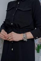 Tesettür giyim SİYAH ÖNDEN BÜZGÜLÜ ELBİSE 9705 