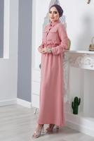 Tesettür giyim PEMBE ÖNDEN BÜZGÜLÜ ELBİSE 9705 