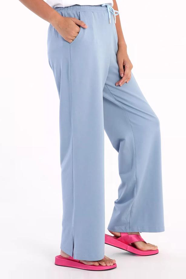 Vêtements hijab BLEU PANTALON DE SURVÊTEMENT EN COTON AVEC FENTES 31037 - TRENDTESETTÜR