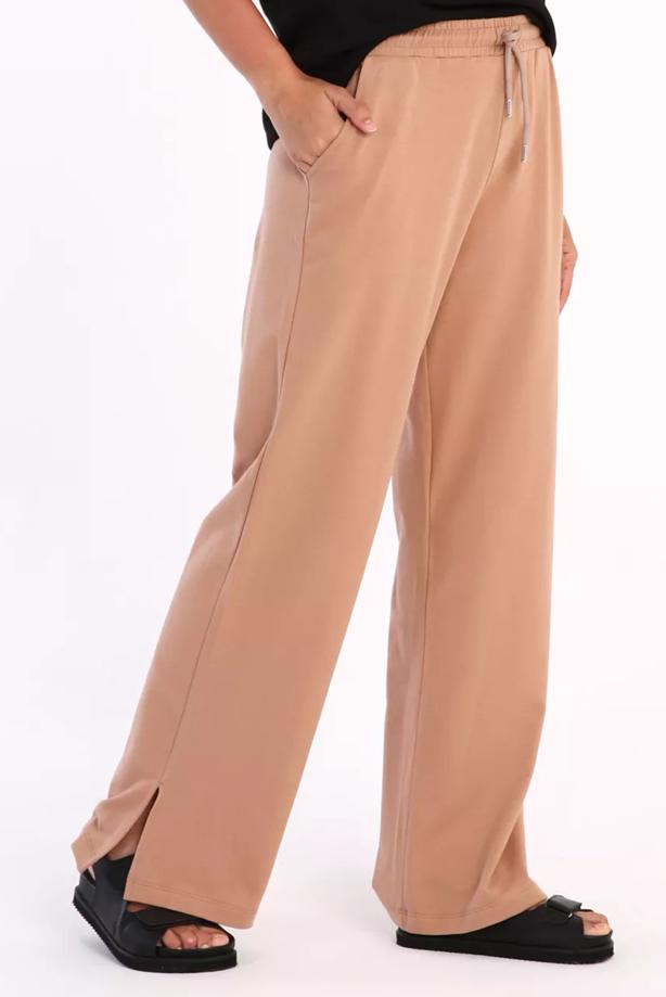 Vêtements hijab BRUN PANTALON DE SURVÊTEMENT EN COTON AVEC FENTES 31037 - TRENDTESETTÜR
