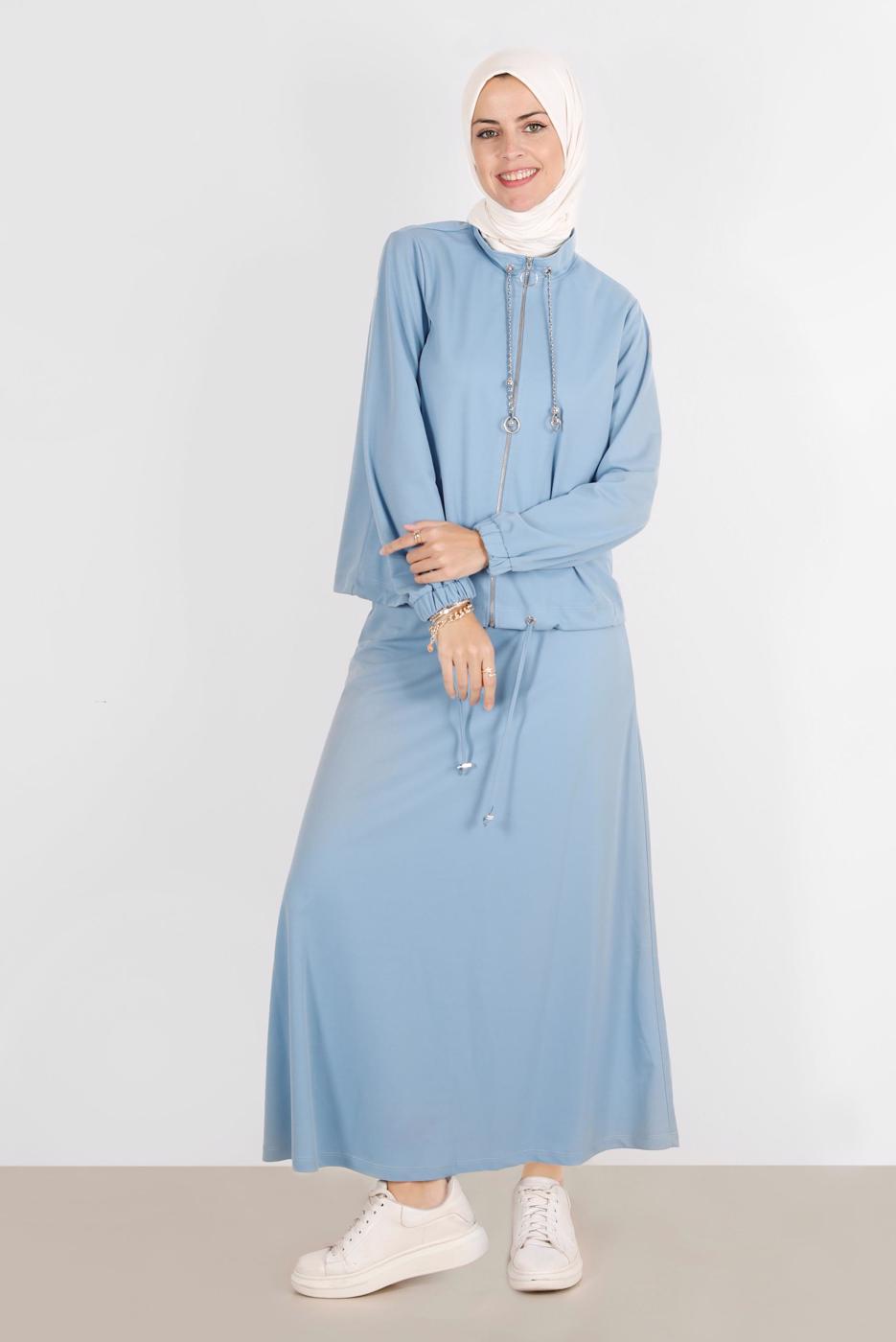 Tesettür giyim MAVİ ALVİNA ETEKLİ EŞOFMAN TAKIMI 42847
